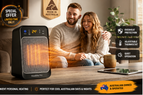 HeatMe Pro Personal-Area Heater warming an Australian living room
